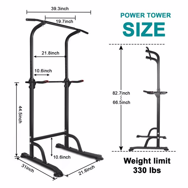 Sport Power Tower Workout Dip Station Pull Up Bar, Height Adjustable Multi-Function Dip Stand for Home Gym Strength Training Fitness Equipment