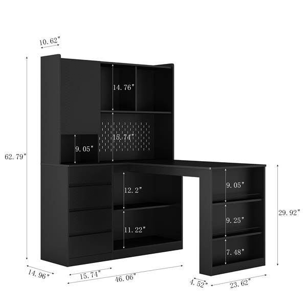 L Shaped Desk,Computer Desk with Drawers,Bookshelf & Hutch,Modern Corner Desk,Home Office Desk,L-Shaped Study Table Writing Desk,Corner Gaming Computer Desk with Storage