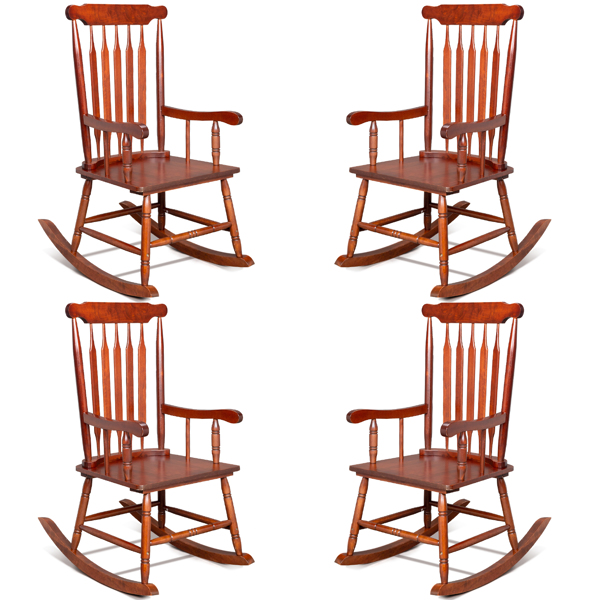 Patio Rocking Chair Solid Wood, Outdoor Porch Rocker Chair with Wooden Frame, Indoor Wooden Rocking Chair for Garden Backyard Balcony, Brown