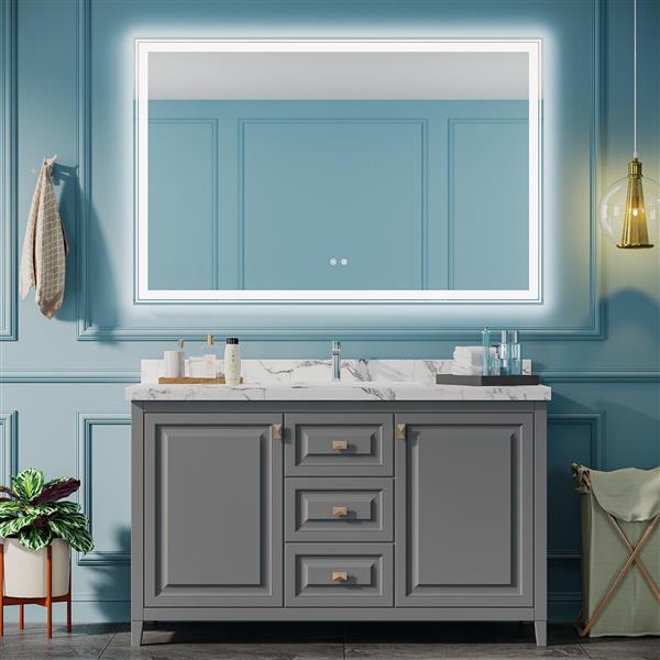 55×36 inch LED-Lit bathroom mirror, wall mounted anti-fog memory Large Adjustable Brightness front and back light Rectangular Vanity mirror