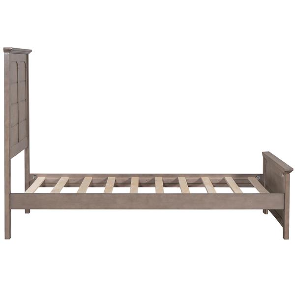 Farmhouse Wooden Platform Twin Size Bed with Panel Design Headboard and Footboard for Teenager, Ash Brown