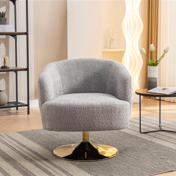 048-Chenille Fabric Swivel Chair With Gold Metal Round Base,Light Gray