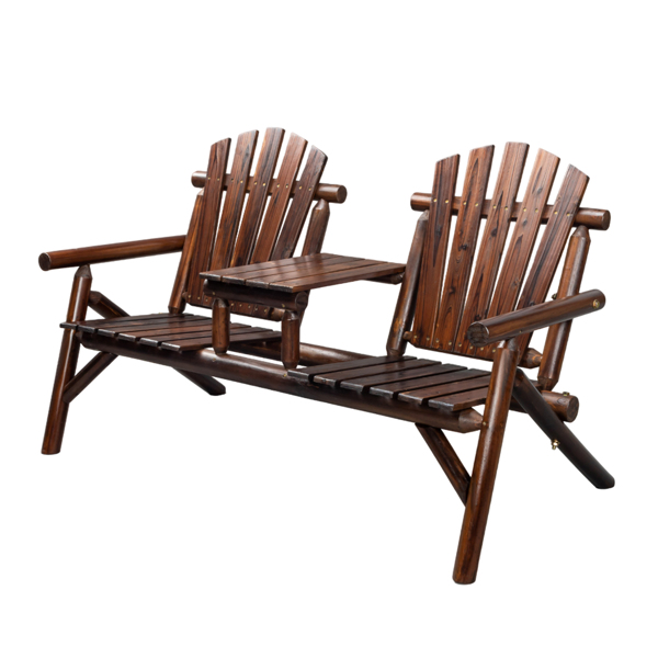 Outdoor Bench Adirondack Bench with Built-in Table，Wood Bench Garden Bench for Outdoors Porch Bench for Yard Garden Patio Outside Deck Firepit Pool 