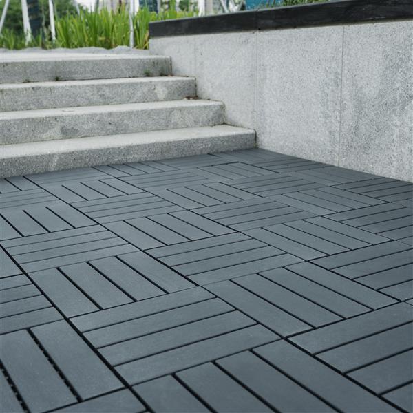 Plastic Interlocking Deck Tiles,44 Pack Patio Deck Tiles,11.8"x11.8" Square Waterproof Outdoor Floor All Weather Use, Patio Floor Decking Tiles for Porch Poolside Balcony Backyard (Dark Grey 44 pack)