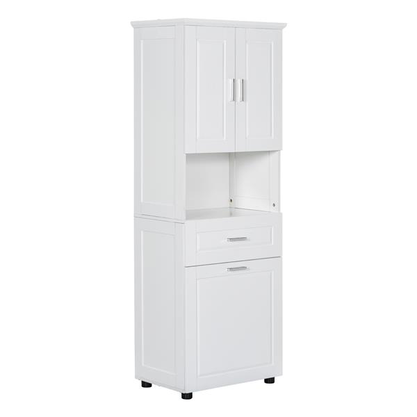 Tall Bathroom Cabinet with Laundry Basket, Large Storage Space Tilt-Out Laundry Hamper and Upper Storage Cabinet, White