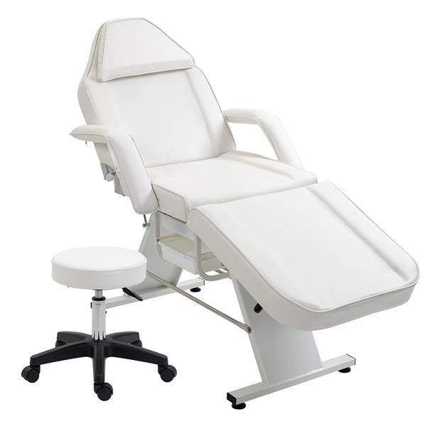 Massage Salon Tattoo Chair with Two Trays Esthetician Bed with Hydraulic Stool,Multi-Purpose 3-Section Facial Bed Table, Adjustable Beauty Barber Spa Beauty Equipment, White