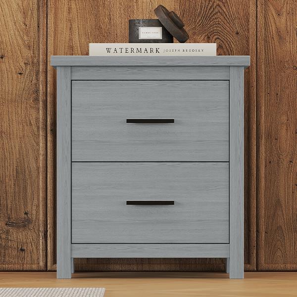 Vintage Two Drawer Wooden Nightstand, Simple and Generous, Large Storage Space,Light Gray