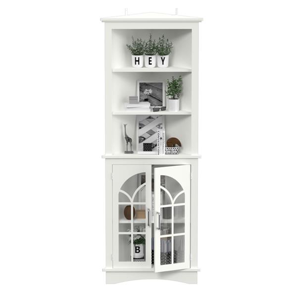 Corner Storage Cabinet, 63.3" Tall Freestanding Bookcase with  Doors & Adjustable Shelves, 5-Tier Corner Display Cabinet for Living Room, Office, Dining Room, White