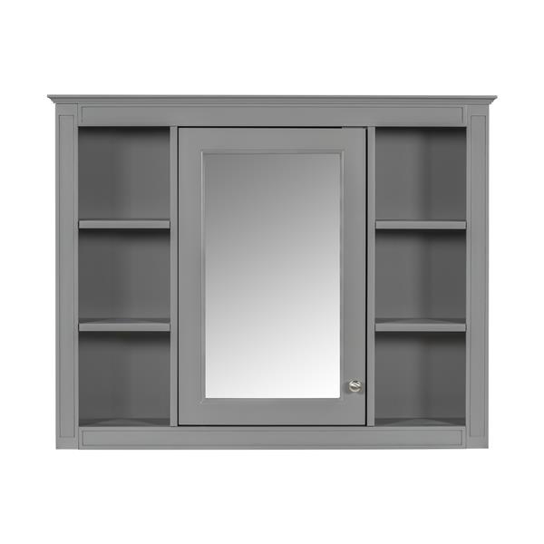 35'' x 27.5'' Medicine Cabinet, Wall Mounted Bathroom Storage Cabinet, Modern Bathroom Wall Cabinet with Mirror, Mirror Cabinet with 6 Open Shelves (Not Include Bathroom Vanity )