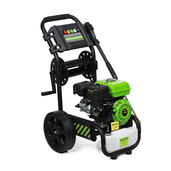 110V 2600PSI 4.8kW with drum winder, gasoline high-pressure cleaner, 5 nozzles+foam kettle