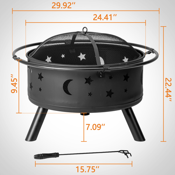 30IN Metal Fire Pit Black