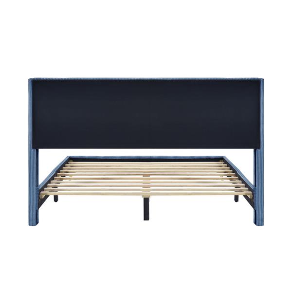 Queen Size Corduroy Platform Bed with Metal Legs, Blue