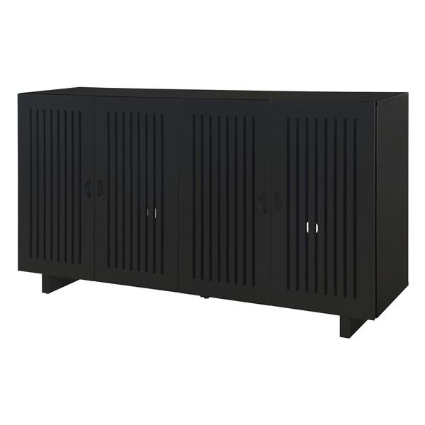 Modern Style Sideboard with Superior Storage Space, Hollow Door Design and 2 Adjustable Shelves for Living Room and Dining Room (Black)