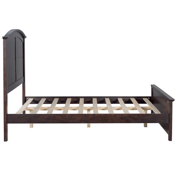 Farmhouse Wooden Platform Full Size Bed with Curl Design Headboard and Footboard for Teenager, Espresso