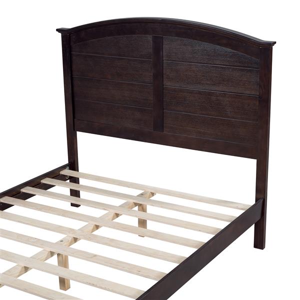 Farmhouse Wooden Platform Full Size Bed with Curl Design Headboard and Footboard for Teenager, Espresso