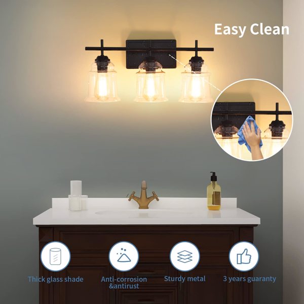 3-Light with Clear Glass Satin Shade Unique Hand-make Lampshade Industrial Indoor Light Fixture for Bathroom Living Room Bedroom  E26 Socket [No Bulb][Unable to ship on weekends, please note that]