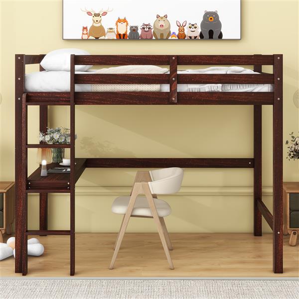 Twin Loft Bed with  built-in desk,Espresso