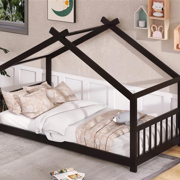 Twin Size House Bed Wood Bed, Espresso