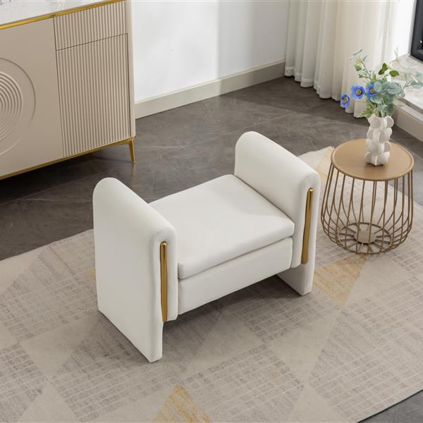 031-Velvet Fabric Single Bench Shoe Bench Makeup Bench For Bedroom Indoor,Ivory