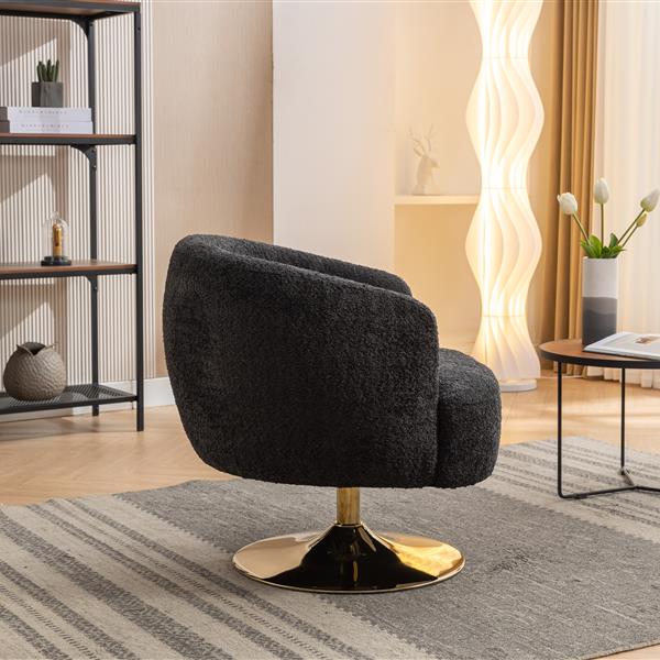 048-Chenille Fabric Swivel Chair With Gold Metal Round Base,Black