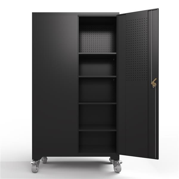 Upgraded Wide 39.37 Inch & Depth 19.69 Inch Metal Storage Cabinet 72 Inch Black Lockable Garage Cabinet with Wheels  Heavy-Duty Steel Cabinet with Doors & 4 Adjustable Shelves for Home, Office