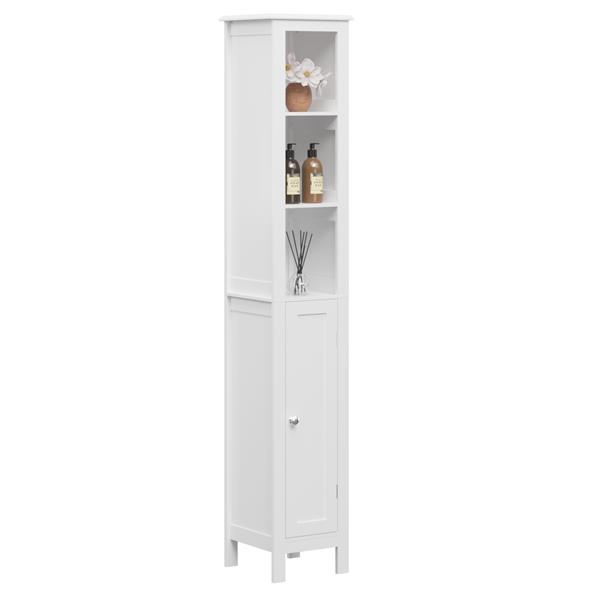 66.92" Tall Bathroom Storage Cabinet with Adjustable Shelves,1 Doors Freestanding Cabinet with Anti-Tip, Open compartments, for Home, Small Spaces, Bathroom,Kitchen, Living Room, White