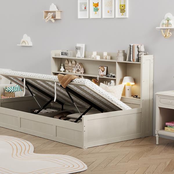 Twin Size Daybed Frame with Storage Bookcases and Underneath Storage, USB Charging Station, Gray