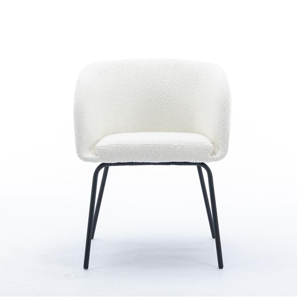 039-Set of 1 Boucle Fabric Dining Chair With Black Metal Legs,Ivory