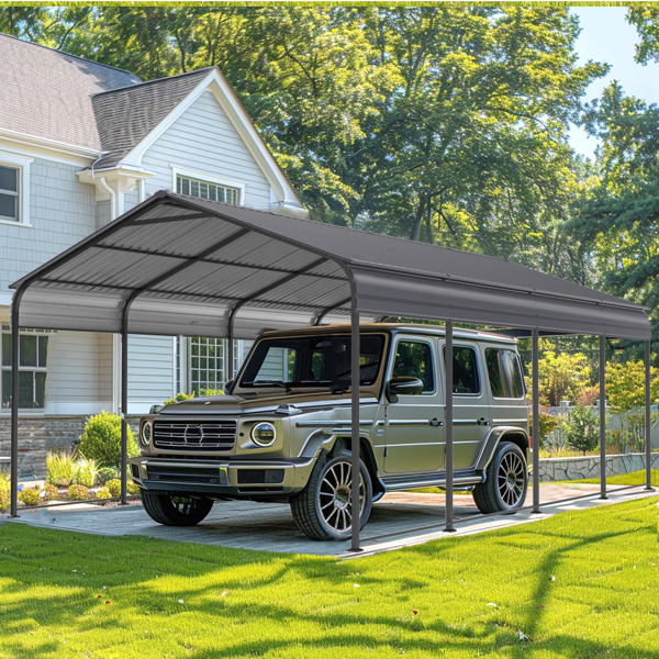 Metal Carport 12 ×20 FT Heavy Duty with Galvanized Steel Roof, Metal Garage Canopy with Galvanized Steel Roof & Frame, Car Tent Outdoor Storage Shed for Car, Boats and Truck, Gray 