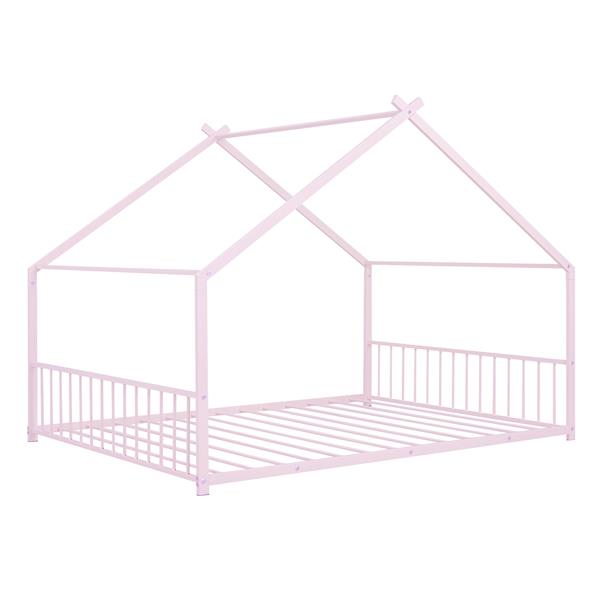 Full Size Metal House Bed, Pink