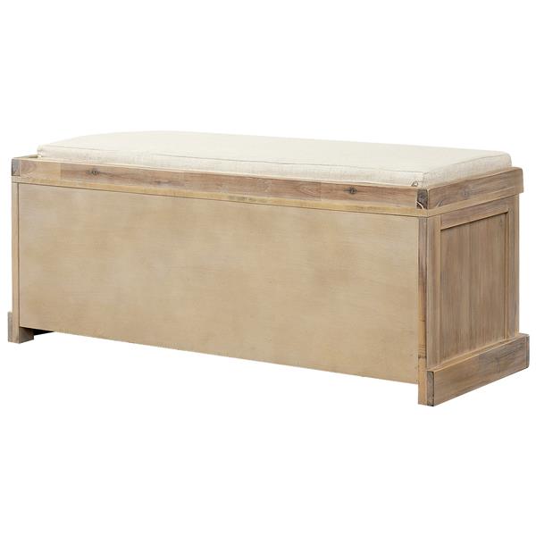 Rustic Storage Bench with 3 Removable Classic Rattan Basket , Entryway Bench with Removable Cushion (White Washed)