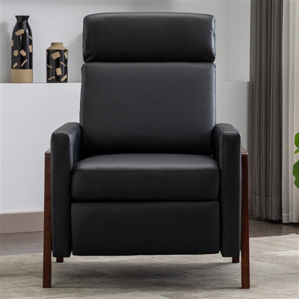 Wood-Framed PU Leather Recliner Chair Adjustable Home Theater Seating with Thick Seat Cushion and Backrest Modern Living Room Recliners, Black