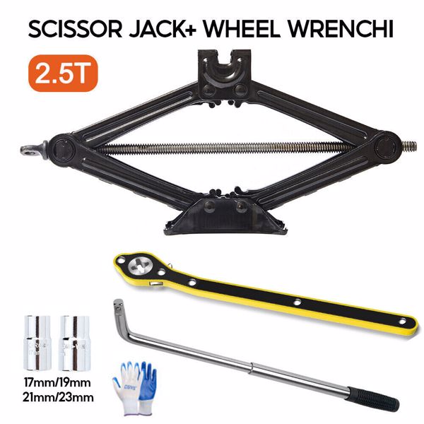 2.5T Scissor Jack + Extendable Wheel Wrench Brace Socket Car Van Tire Hand Tool