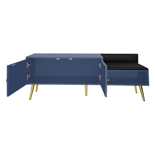 Modern Shoe Storage Bench with Hidden Storage and Upholstered Cushions for Bedside, Living Room and Entryway (Navy)