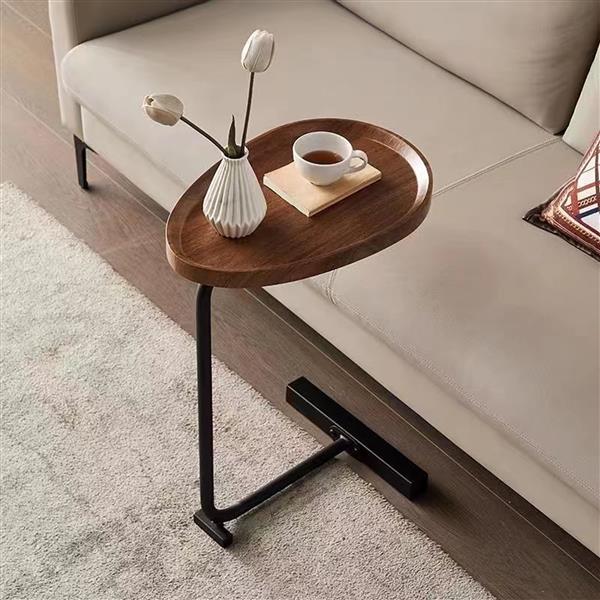 2-pieces Brown C-shaped Side Table, Small Sofa Table for Small Spaces, Living Room, Bedroom