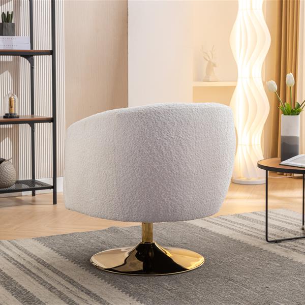 048-Chenille Fabric Swivel Chair With Gold Metal Round Base,White