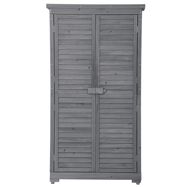 Wooden Garden Shed 3-tier Patio Storage Cabinet Outdoor Organizer Wooden Lockers with Fir Wood (Gray Wood Color -Shutter Design)