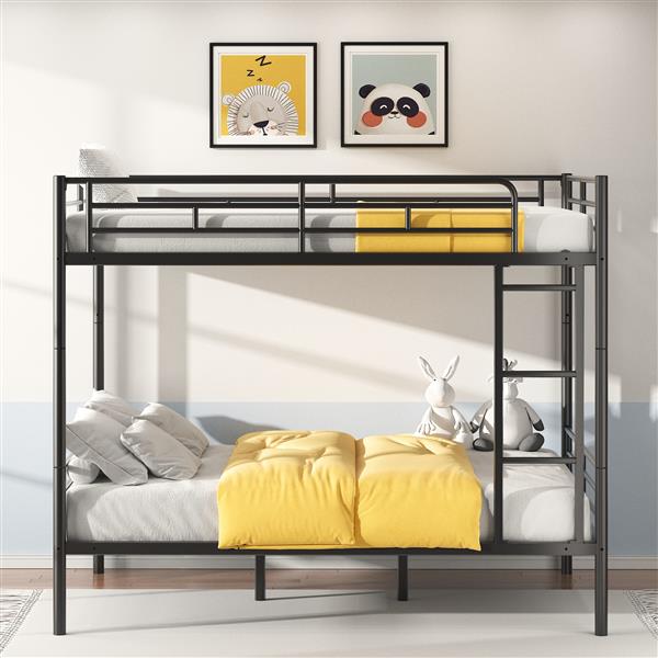 Metal Loft Bed Twin Size, Heavy Duty Metal Loft Bed Frame with Dual Ladders & Safety Guardrail, No Box Spring Needed, Space-Saving Loft Bed for Juniors Teens Adults (Black)