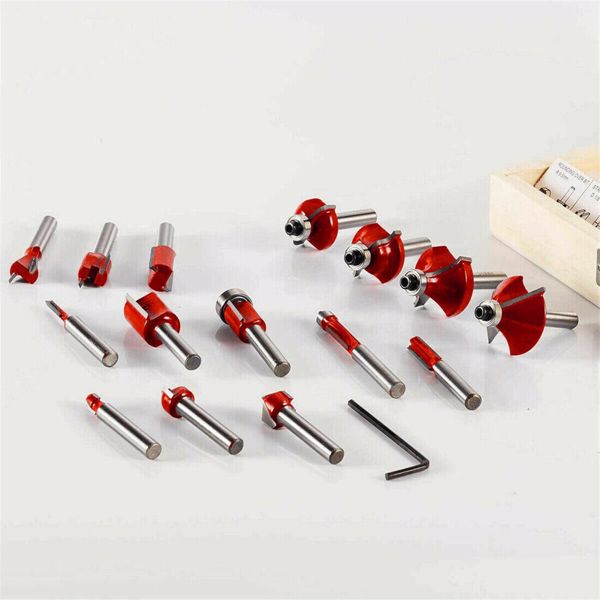 15x Tungsten Carbide Tipped TCT Router Bits 1/4" Shank Sealed Bearing Bit Set UK