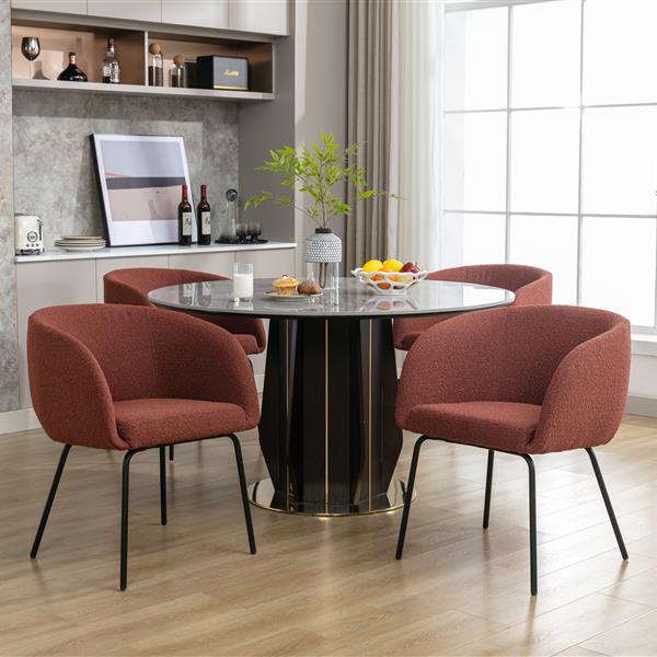 040-Set of 2 Boucle Fabric Dining Chairs With Black Metal Legs,Wine Red