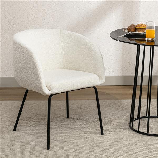 039-Set of 1 Boucle Fabric Dining Chair With Black Metal Legs,Ivory