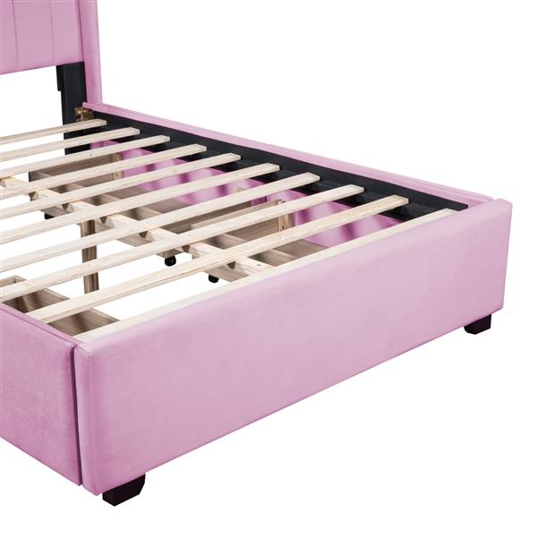 Full Size Upholstered Bed with 4 Drawers, Pink