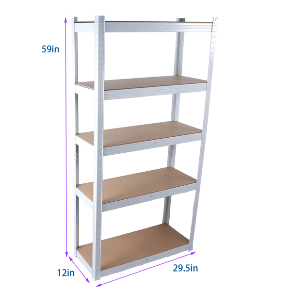 5 Tier Laminated White Metal Shelving Unit Adjustable Garage Storage Utility Rack Heavy Duty Shelves Organization Multipurpose Shelf Warehouse Basement Pantry 29" W x 12" D x 59" H 1Pack