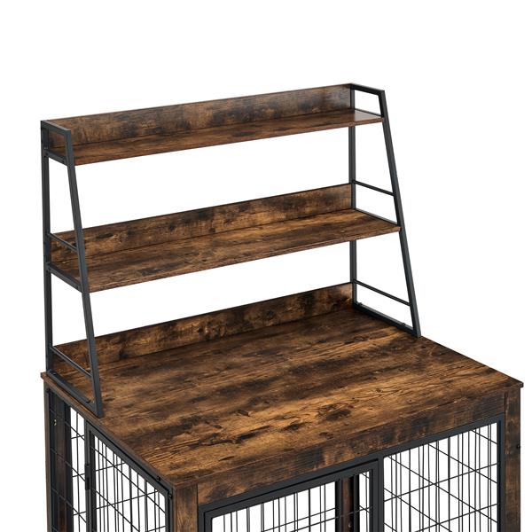 Furniture type dog cage iron frame door with cabinet, two door design, Rustic Brown,37.99"WX27.36"DX59.92"H