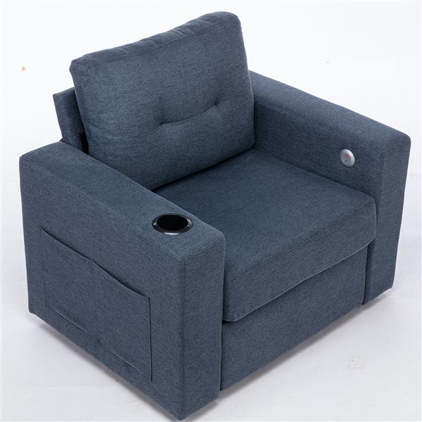 Modern Swivel Accent Sofa Chair , Ernomic Casual 90 Degree Swivel Single Sofa Seat with Drink Holder Living Room Chair ,Soft Egyptian Velvet Sofa Chair (Blue)