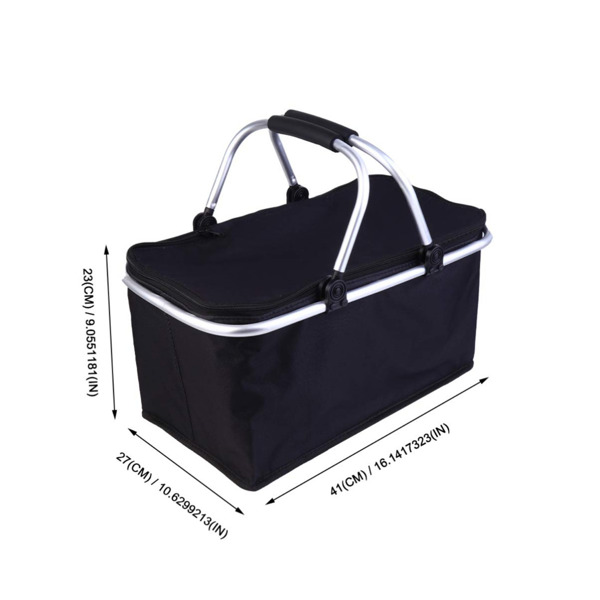 Large capacity insulated basket picnic bag picnic basket foldable shopping bag preservation bag lunch bag, Black(No shipments on weekends, banned from Amazon)