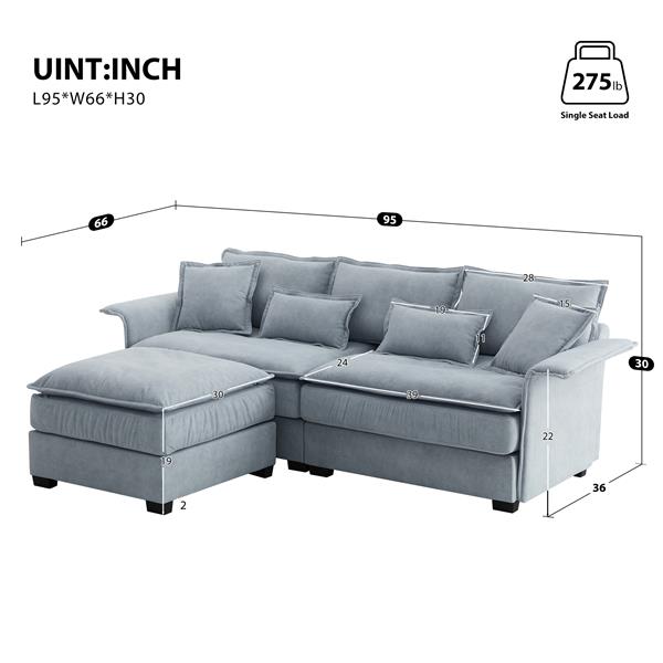 [VIDEO provided][New]95*66"Oversized Luxury Sectional Sofa with Bentwood Armrests,4 seat Upholstered Indoor Furniture with Double Cushions,L Shape Couch with Ottoman for Living Room,Apartment,3 Colors