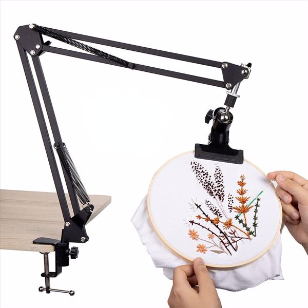 Metal Embroidery Hoop Stand Adjustable Folding Black Hoop Clamping Table Corner