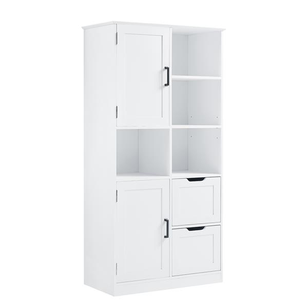 Bathroom Storage Cabinet with Doors and Drawers, Multiple Storage Space, Freestanding Style, Open Shelve, Adjustable Shelf, White