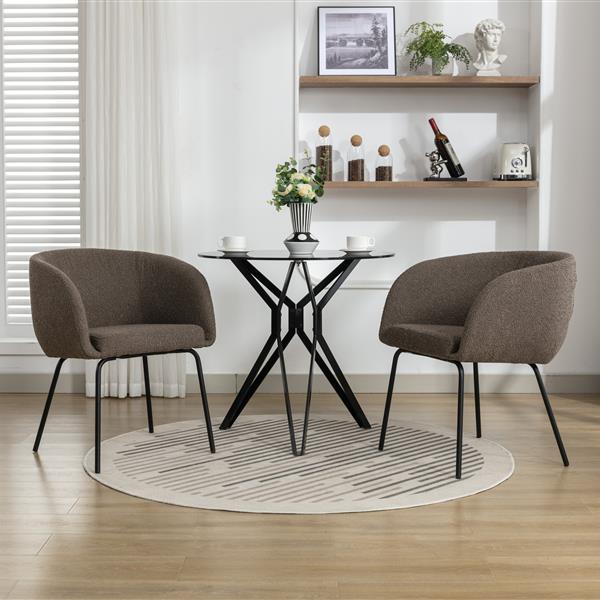 040-Set of 2 Boucle Fabric Dining Chairs With Black Metal Legs,Dark Brown